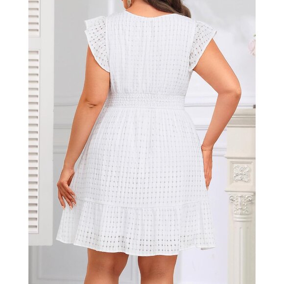 Women's Plus Size Cocktail Dress V-Neck Flutter Sleeves A-Line Pockets - Picture 5 of 6